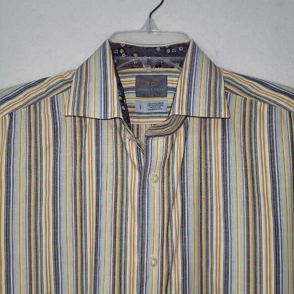 Thomas Dean Shirt Mens L Stripe Flip Cuff Long Sleeve Dress Office Business - Picture 2 of 12